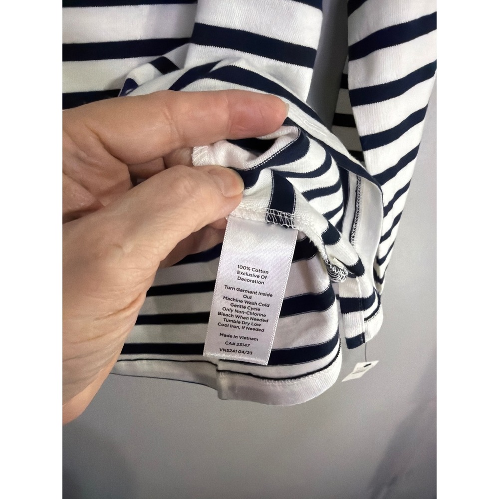 Talbots Women's Navy White Striped Owl Applique Cotton Long Sleeve Top L NEW - Picture 8 of 9